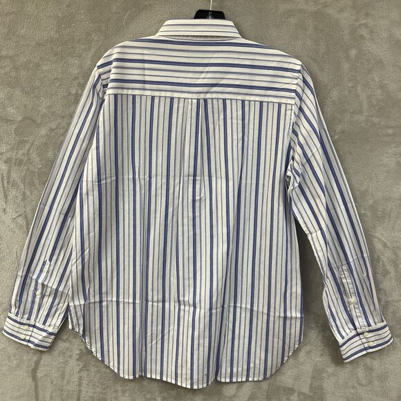 Untuckit Dress Shirt Women’s 12 L White Blue Vertical Stripe Button Down Top NWT - Picture 2 of 5